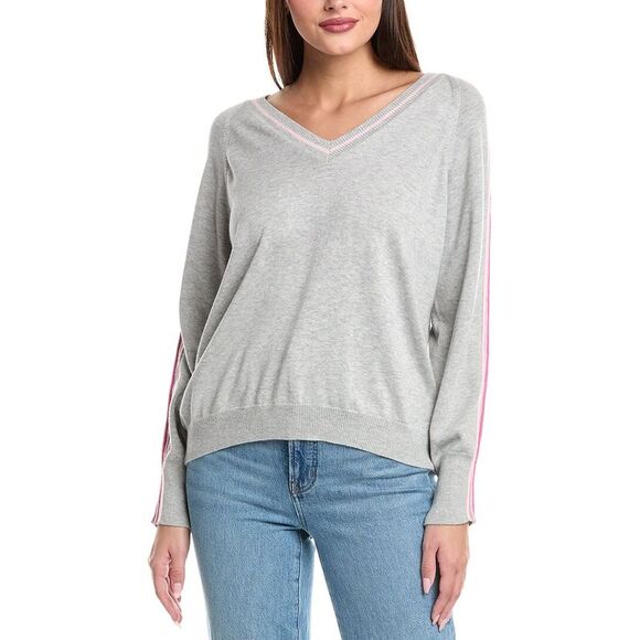 Wispr Womens  Sporty Stripe Mini Silk-Blend Sweater, Grey - Picture 1 of 3
